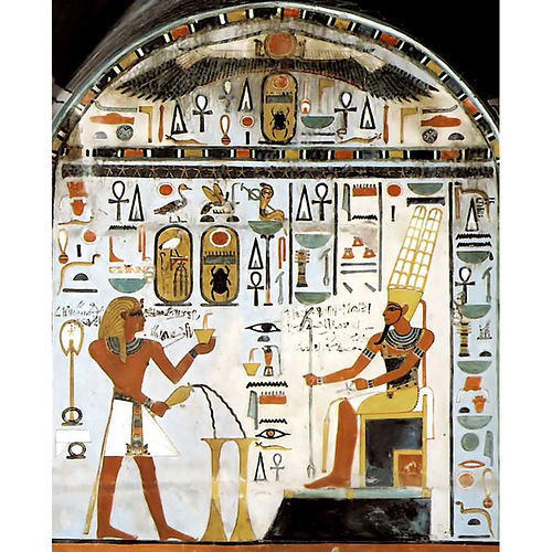 140. Цар перед Амоном. Фрагмент розпису каплиці Хатор у храмі Тутмоса 3